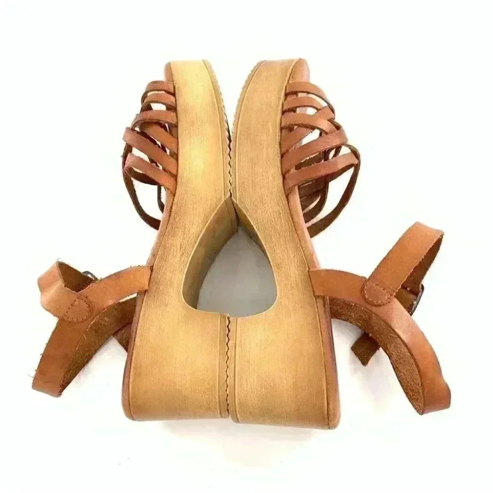 Muse & cloud womens sandals size 36 tan leather chunky retro festival boho